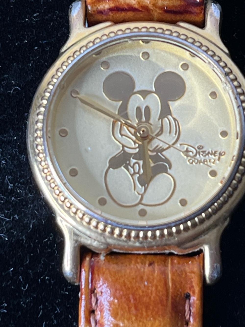 Disney Gold-Tone Mickey Mouse Women's Watch with Brown Leather Strap